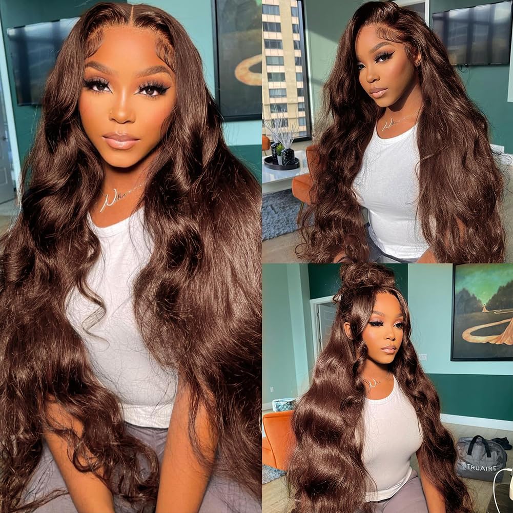 [BOGO] #4 Chocolate Brown Body Wave Lace Front Wig Pre Plucked Human Hair Wigs With Baby Hair