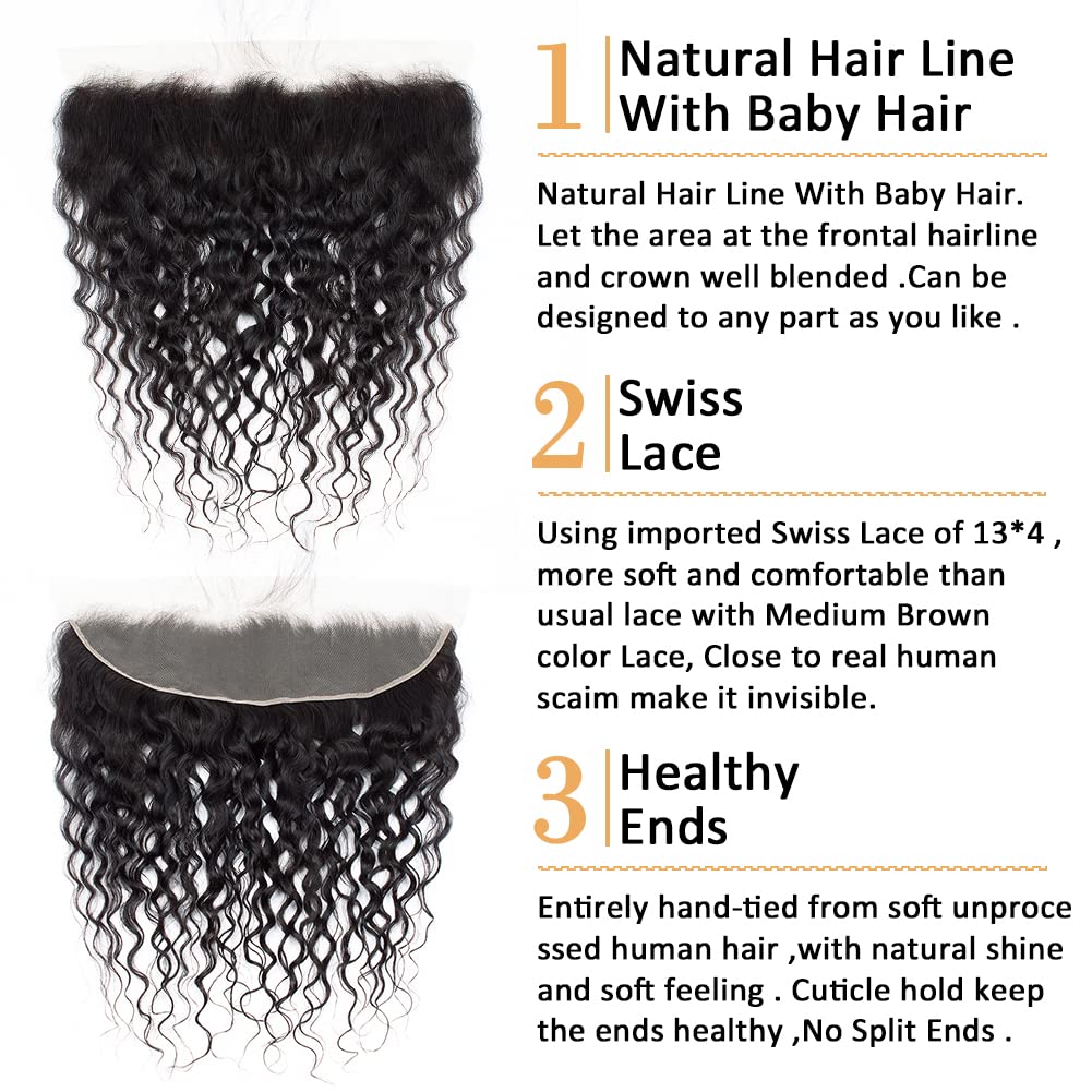 Water Wave Hair 3 Bundles with 13x4 Lace Frontal 100% Virgin Human Hair on Sale-Zlike