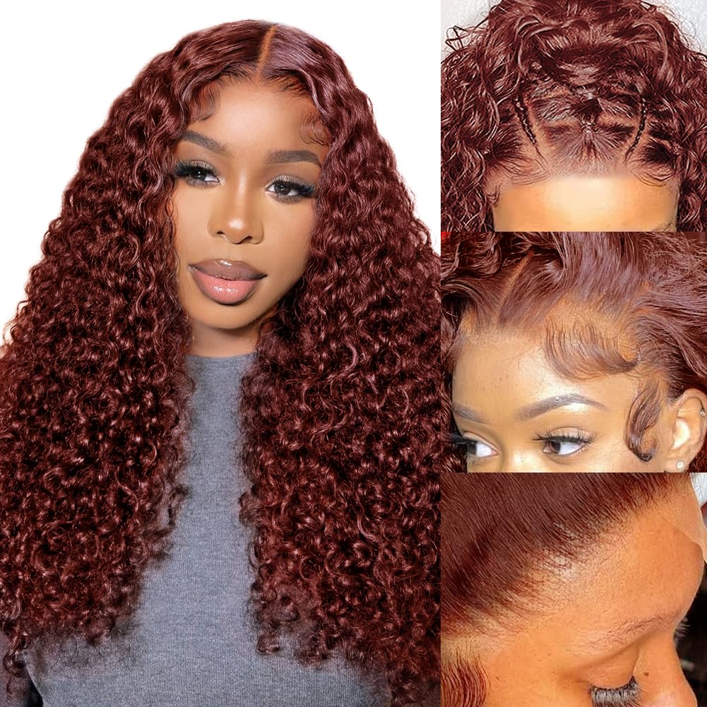 Reddish Brown 4x4 Water Wave Glueless Lace Closure Human Hair Wigs