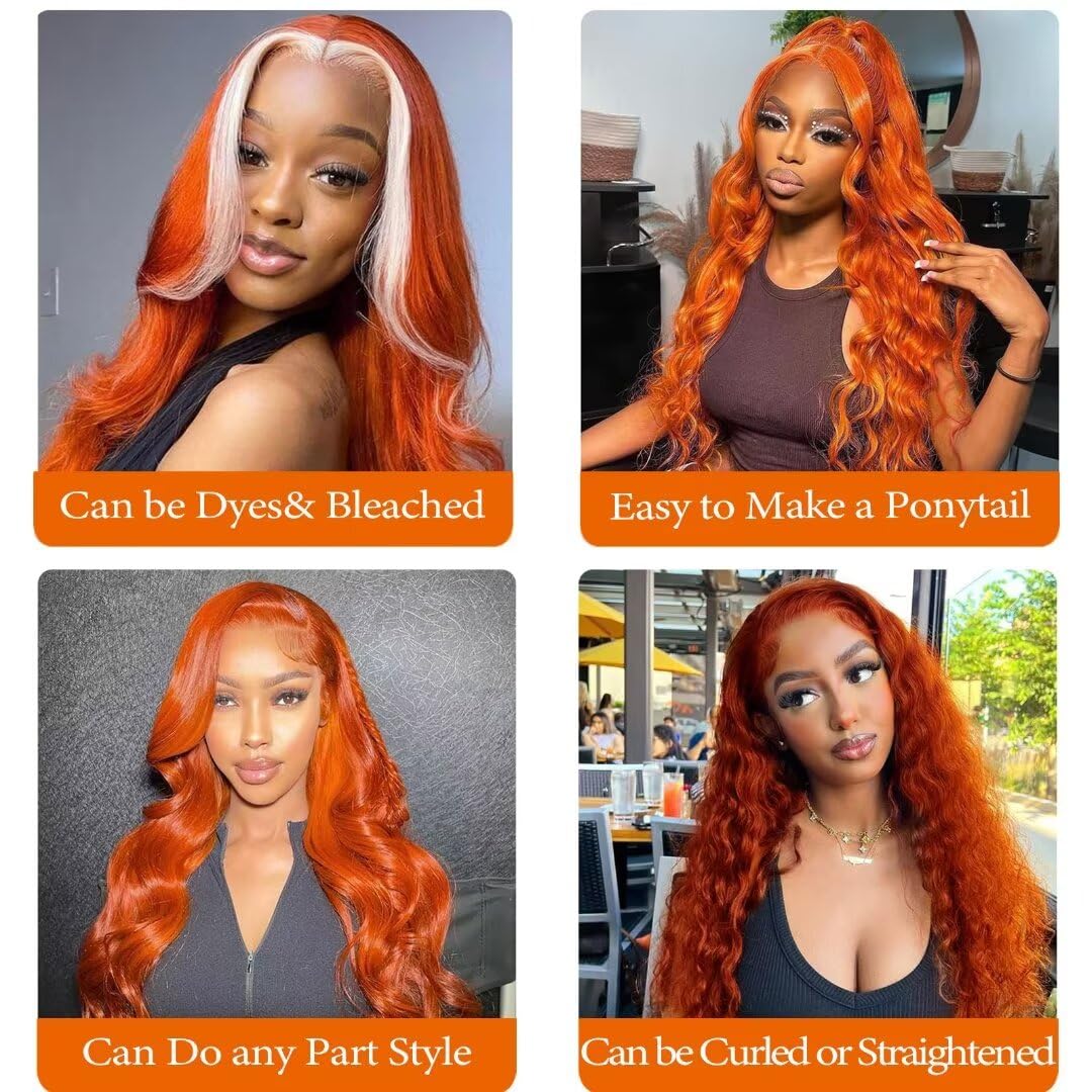 Ginger Orange Colored Body Wave Wig 13x4 Lace Front 180% Density Human Hair Wigs For Women