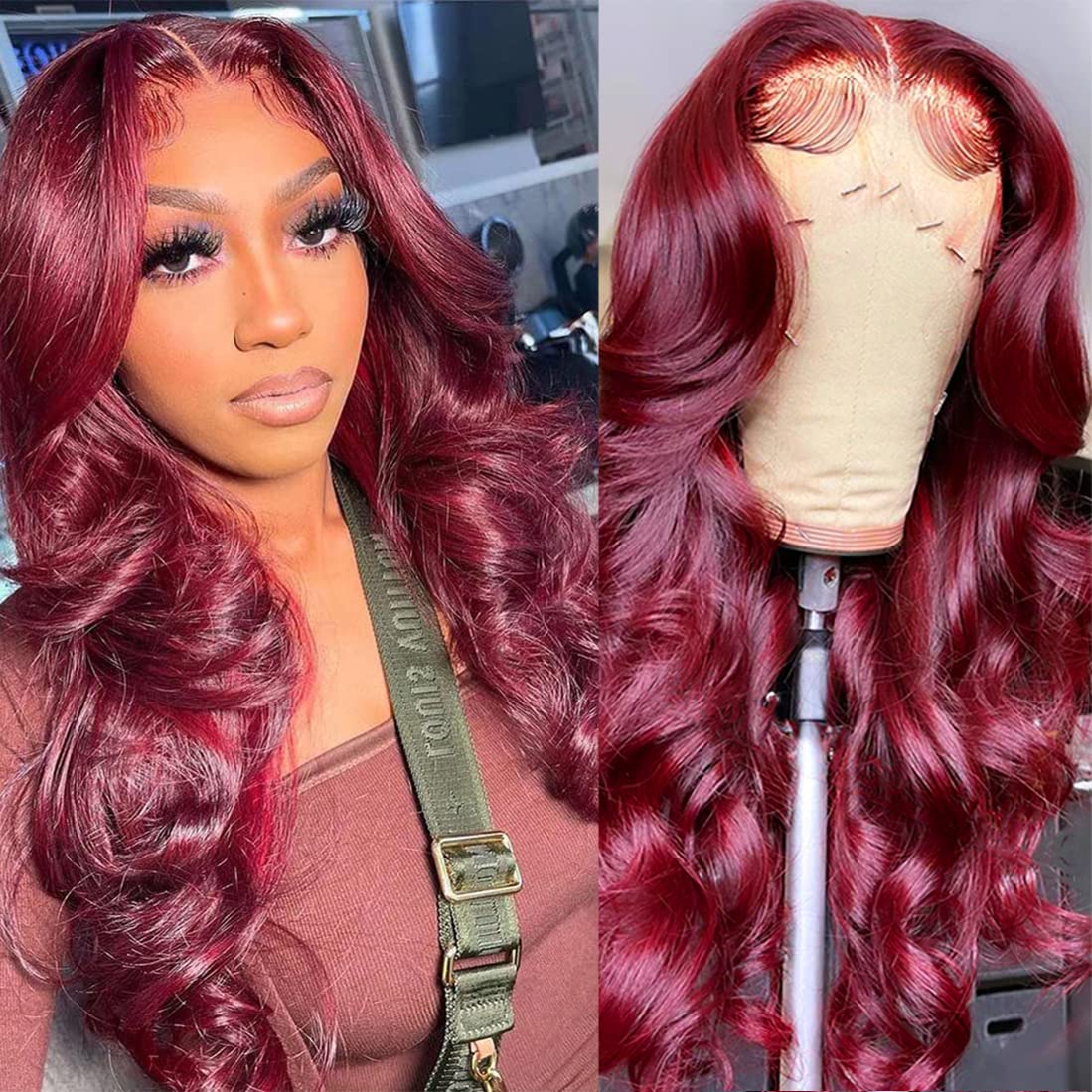 Burgundy 99J Colored Wig Body Wave Red Color Lace Front Human Hair Wigs