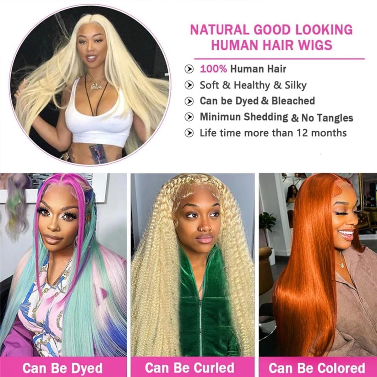 613# Blonde with Free Part Remy Human Hair Silky Straight 3Bundles with 13x4 Lace Frontal-Zlike