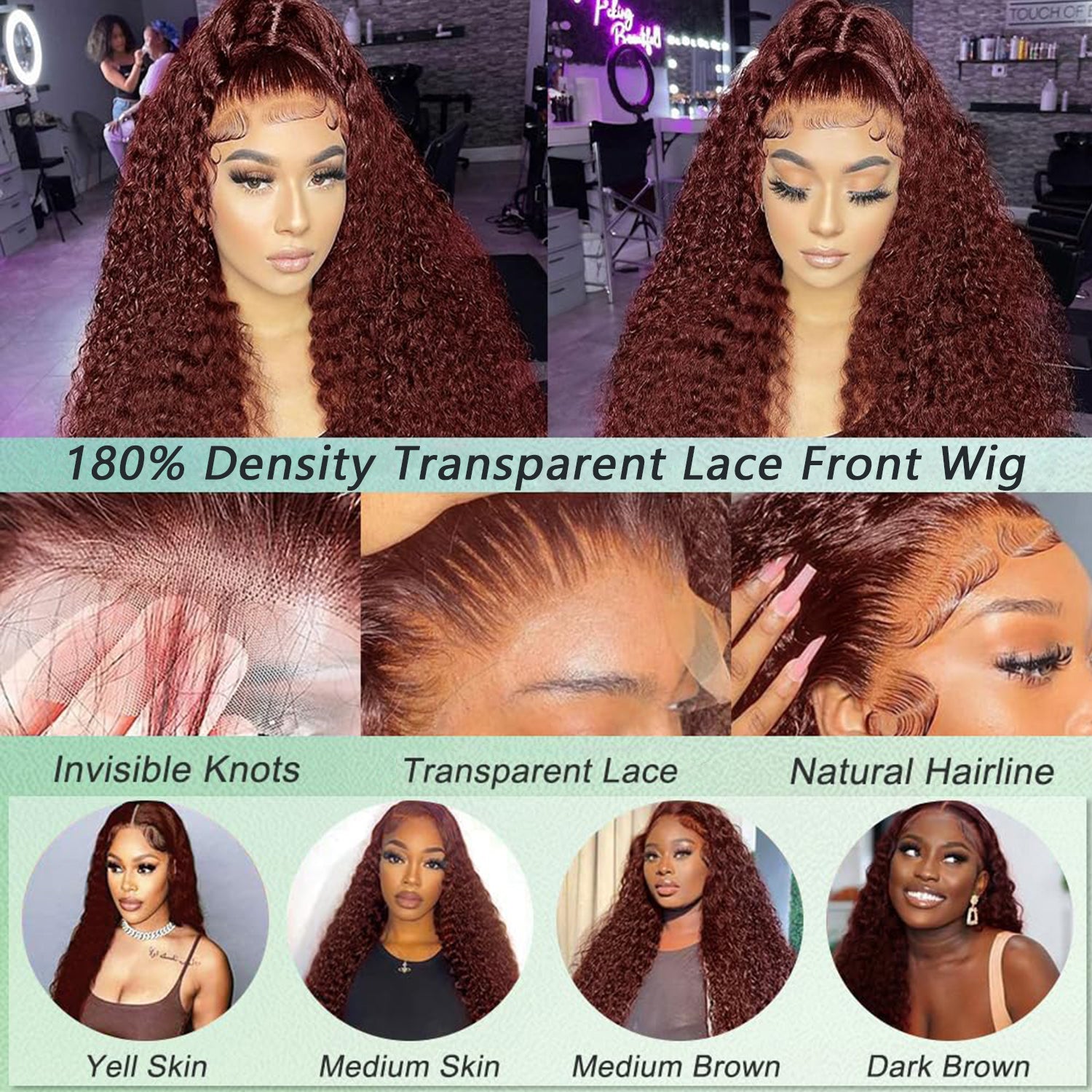 Reddish Brown #33 Curly 13x4 Lace Frontal Wig 100% Virgin Human Hair Wigs For Women