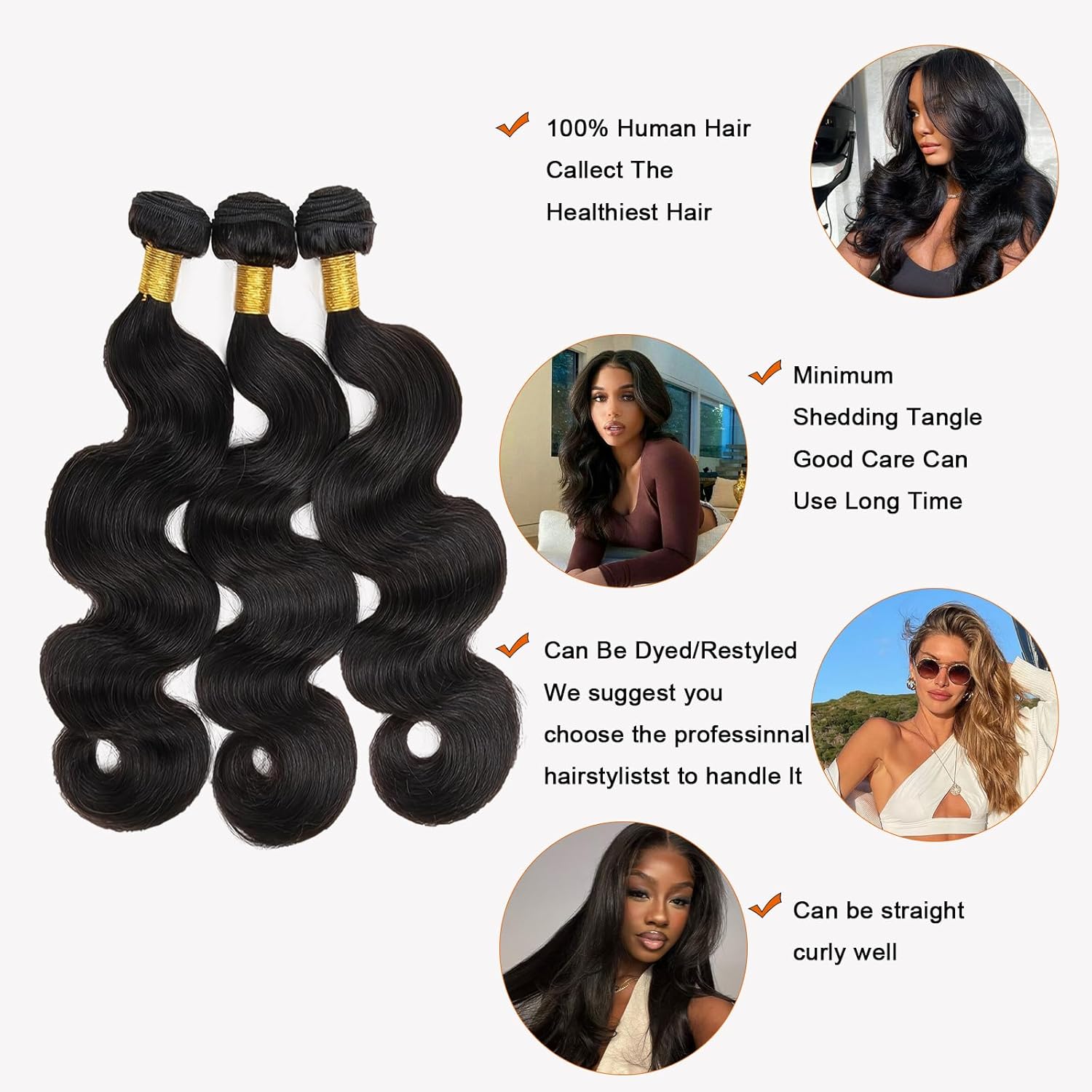 Body Wave Hair 3 Bundles 100% Human Virgin Hair Natural Color- Zlike