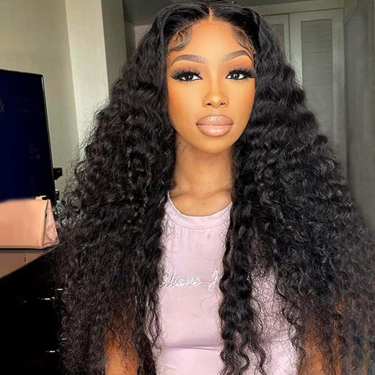 $199 26" Water Wave Transparent Lace Front Wig 100% Human Wigs Hairline Flash Sale