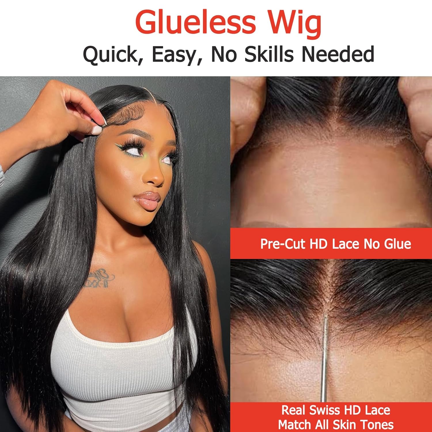 Ready Go Glueless Silky Straight 5x5 HD Lace Closure Human Hair Wigs Beginner Friendly