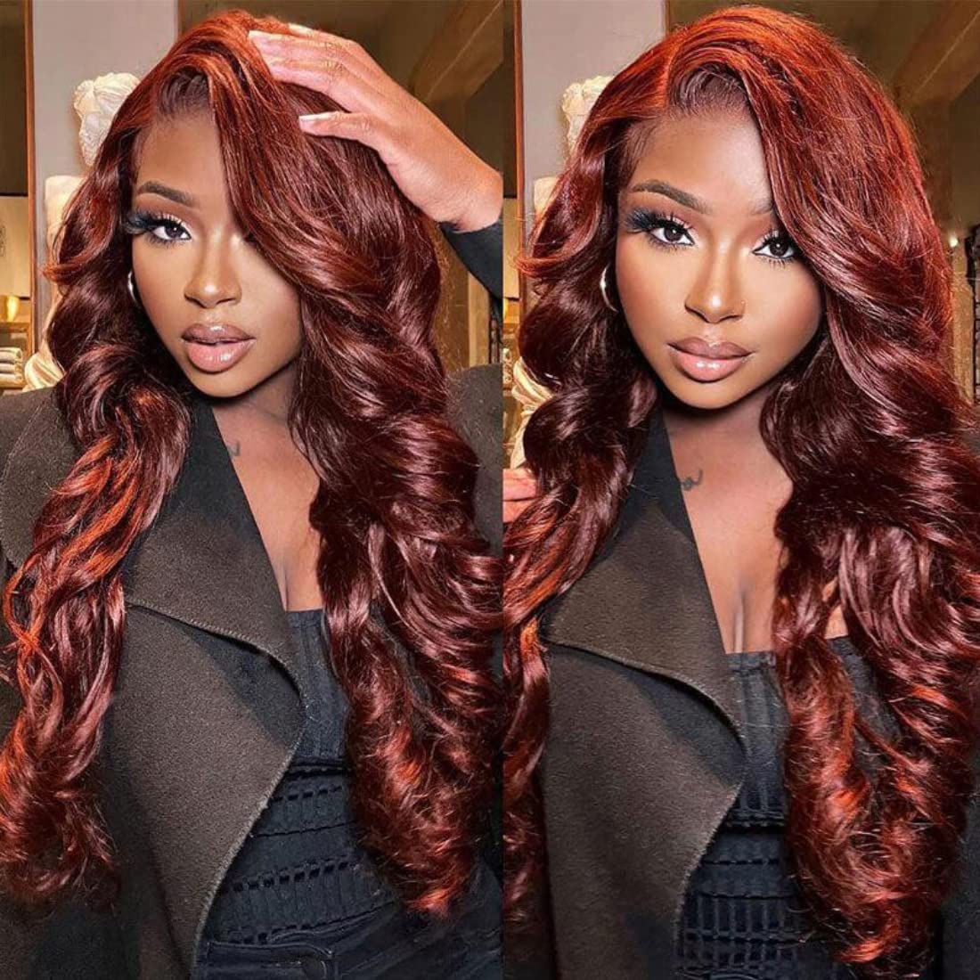 #33 Reddish Brown Colored Body Wave 180% Density 13x4 Lace Front Human Hair Wig With Baby Hair