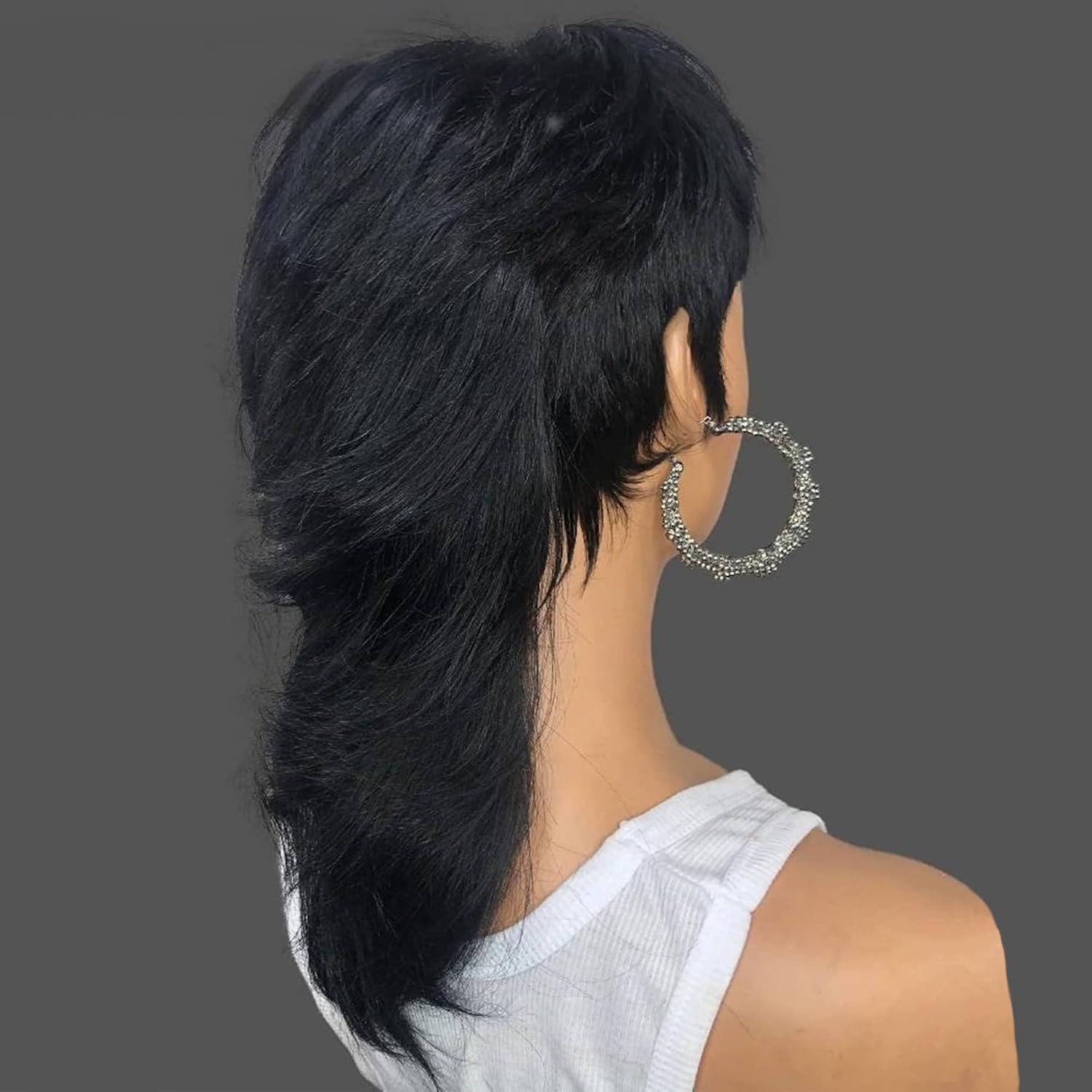 Zlike Elf Ear Mullet Pixie Cut Straight Human Hair Wig Catfish-Inspired Short Wig for Women Natural Black