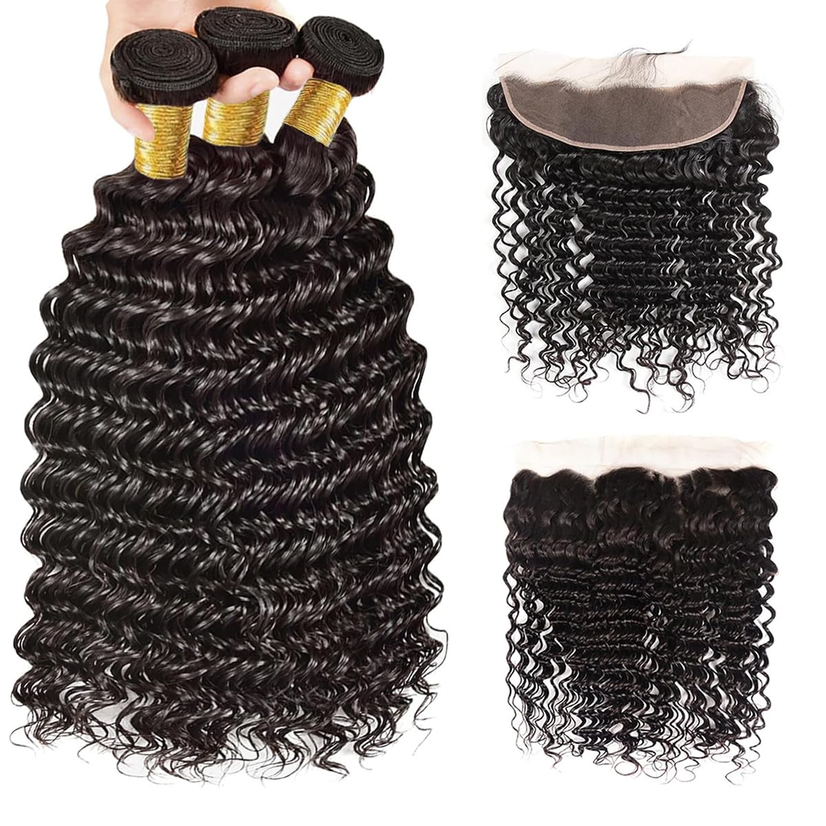 Deep Wave 3 Bundles with 13x4 Frontal 100% Virgin Human Hair-Zlike