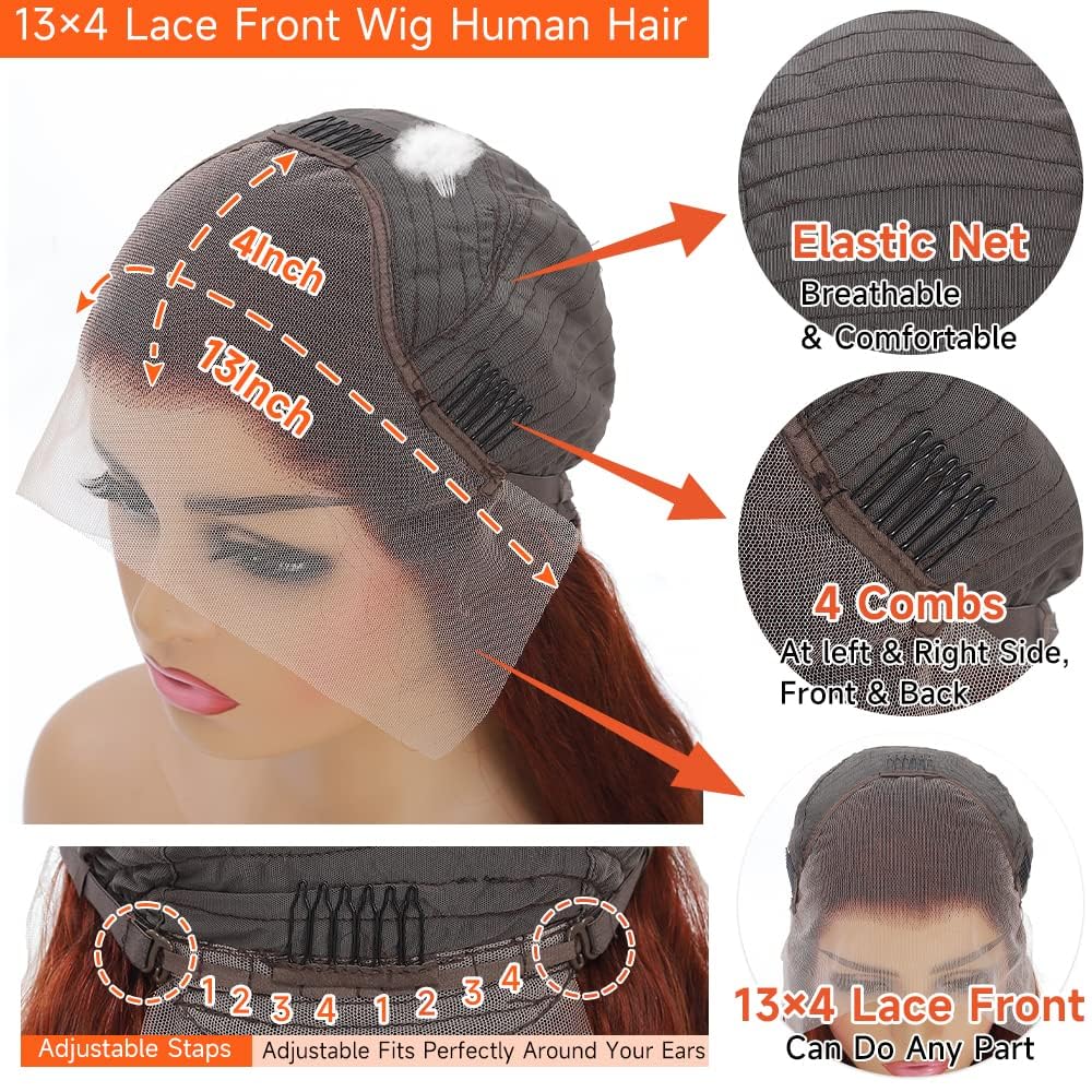 #33 Reddish Brown Colored Body Wave 180% Density 13x4 Lace Front Human Hair Wig With Baby Hair