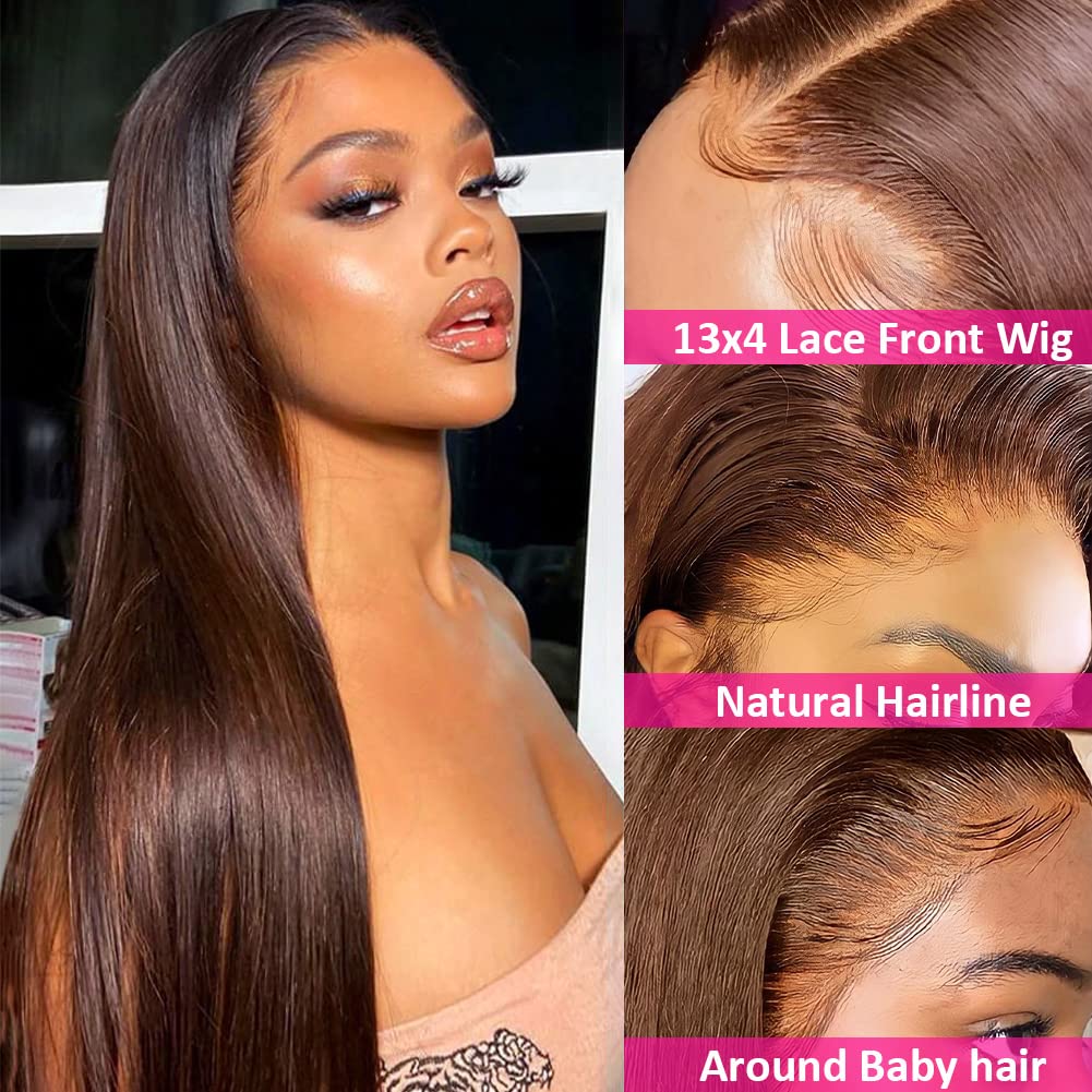 Chocolate Brown #4 Silky Straight 13x4 Lace Frontal Wigs For Women-Zlike