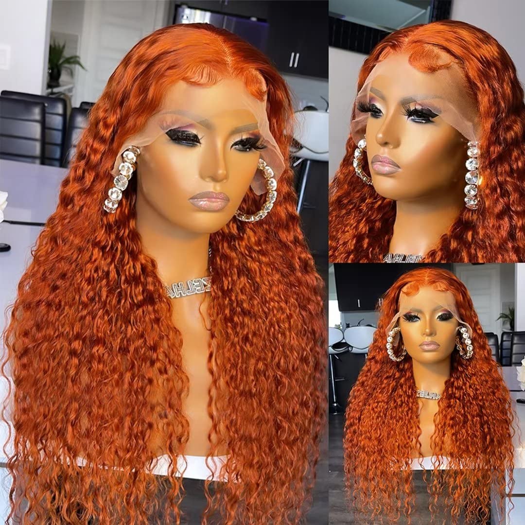 Pre Plucked Water Wave Lace Front Wig #350 Ginger Orange Colored Human Hair Wigs For Women