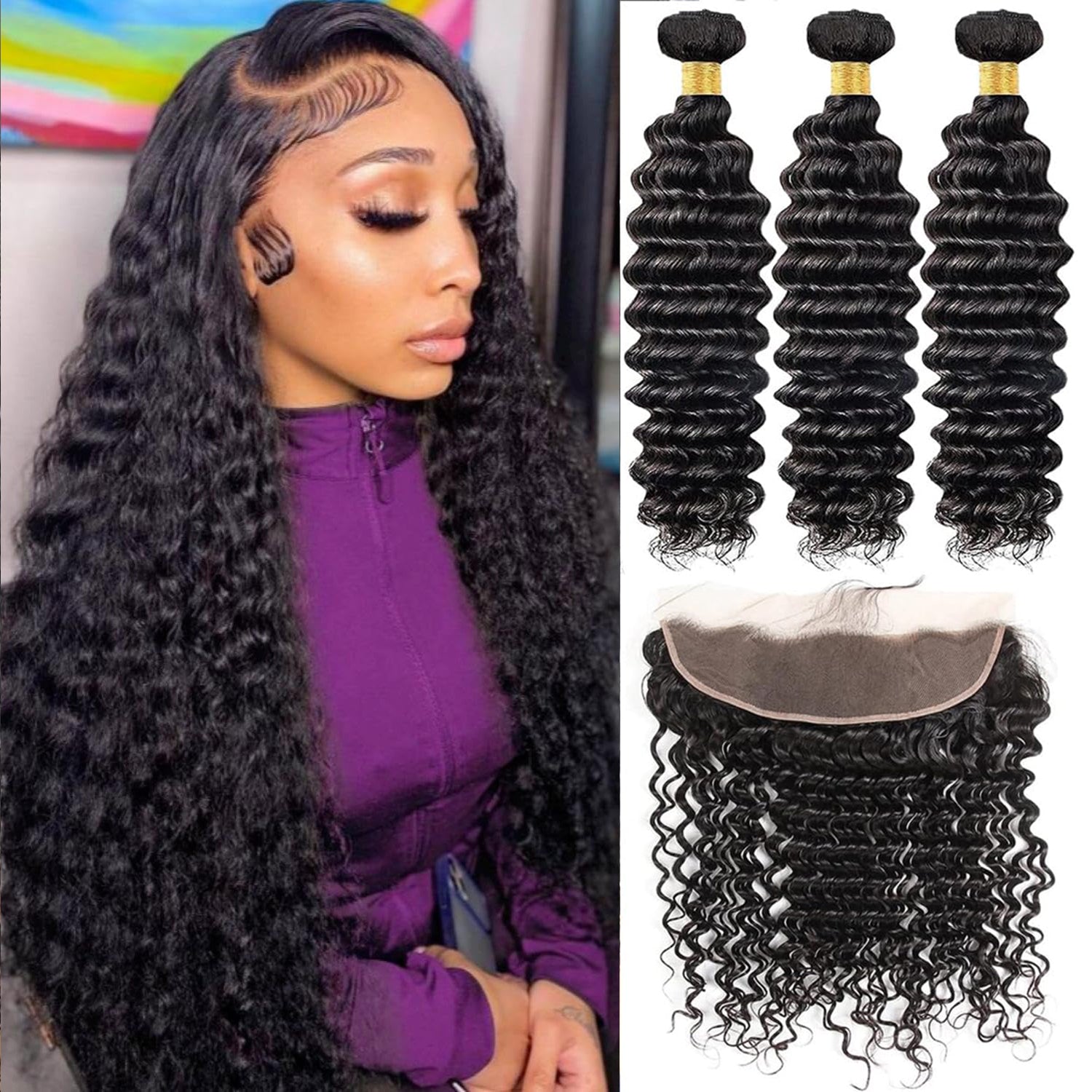 Deep Wave 3 Bundles with 13x4 Frontal 100% Virgin Human Hair-Zlike