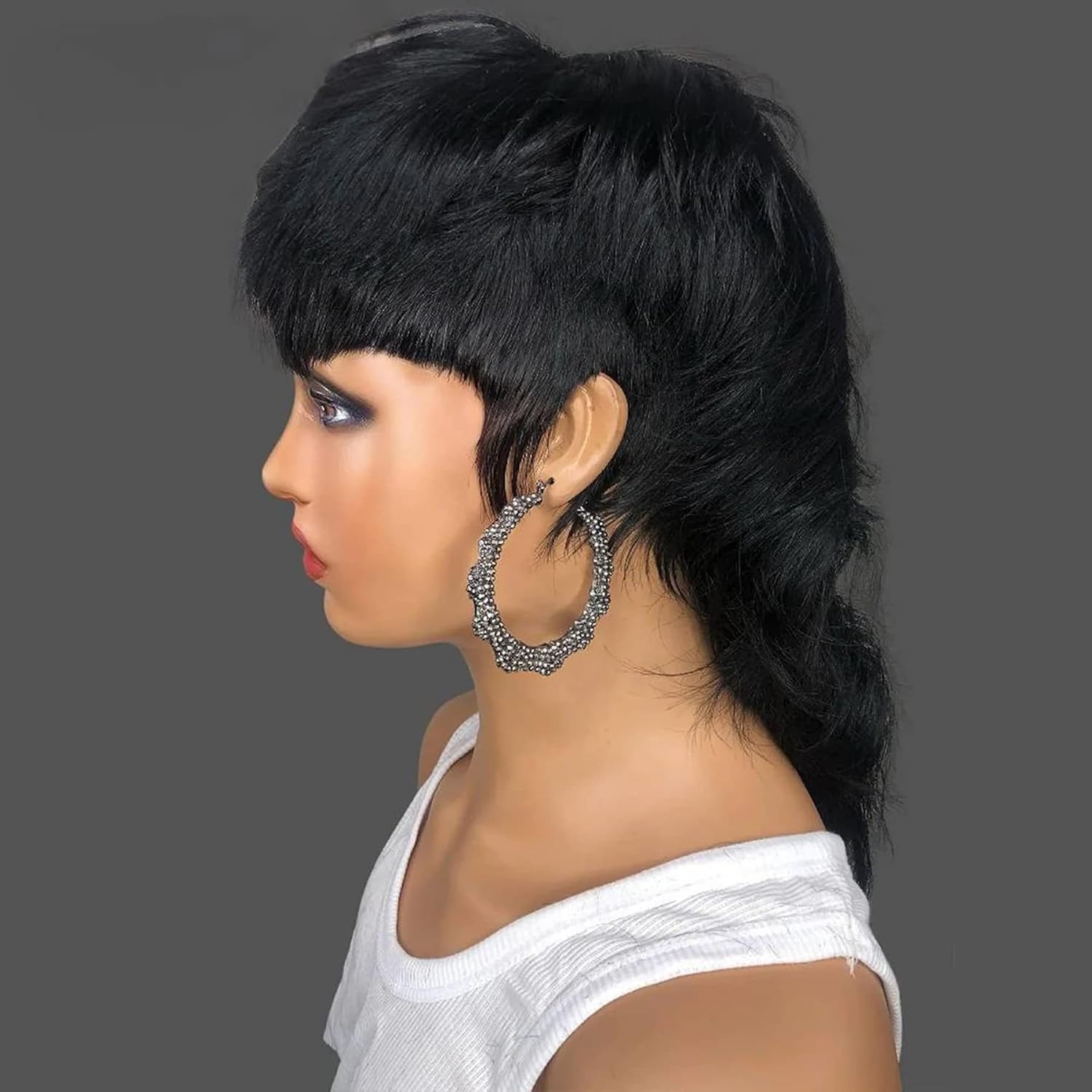 Zlike Elf Ear Mullet Pixie Cut Straight Human Hair Wig Catfish-Inspired Short Wig for Women Natural Black