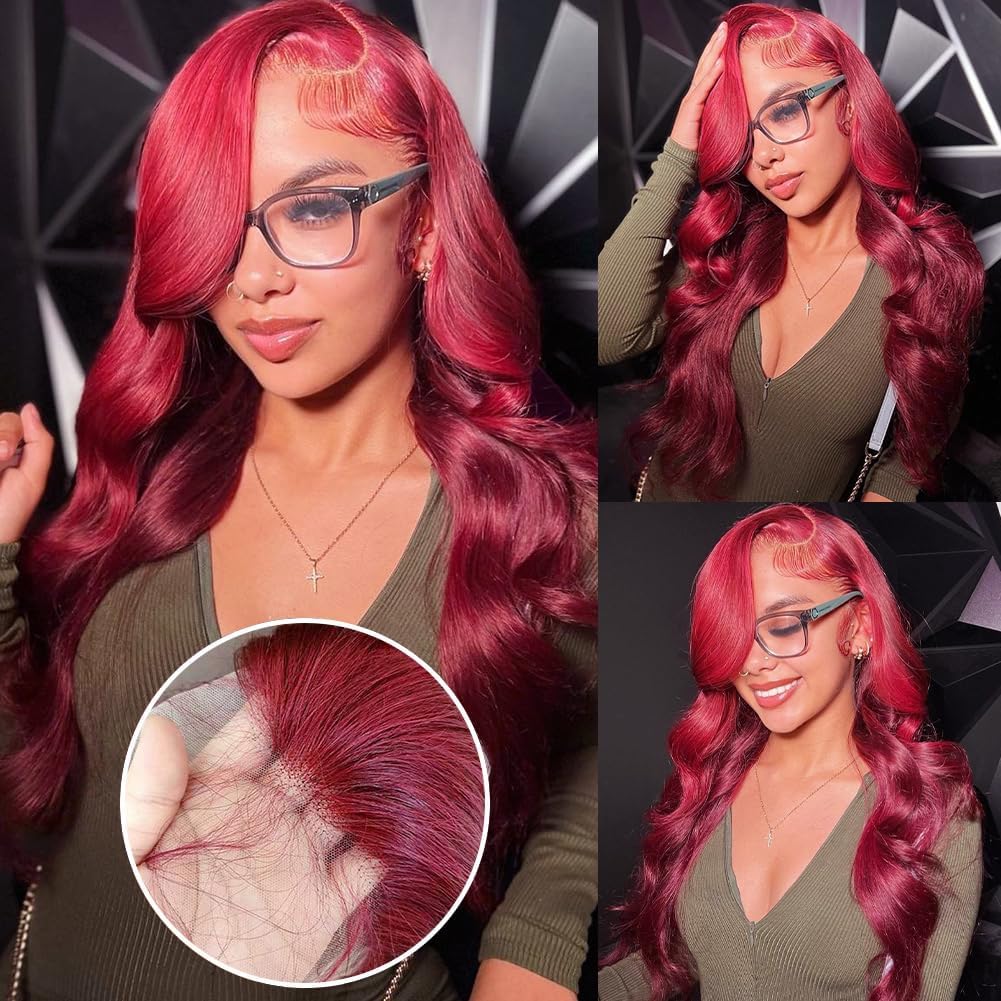 99J Straight Lace Closure Human Hair Wigs Red Colored Transparent 4x4/13x4 Lace Front Wig With Baby Hair-Zlike