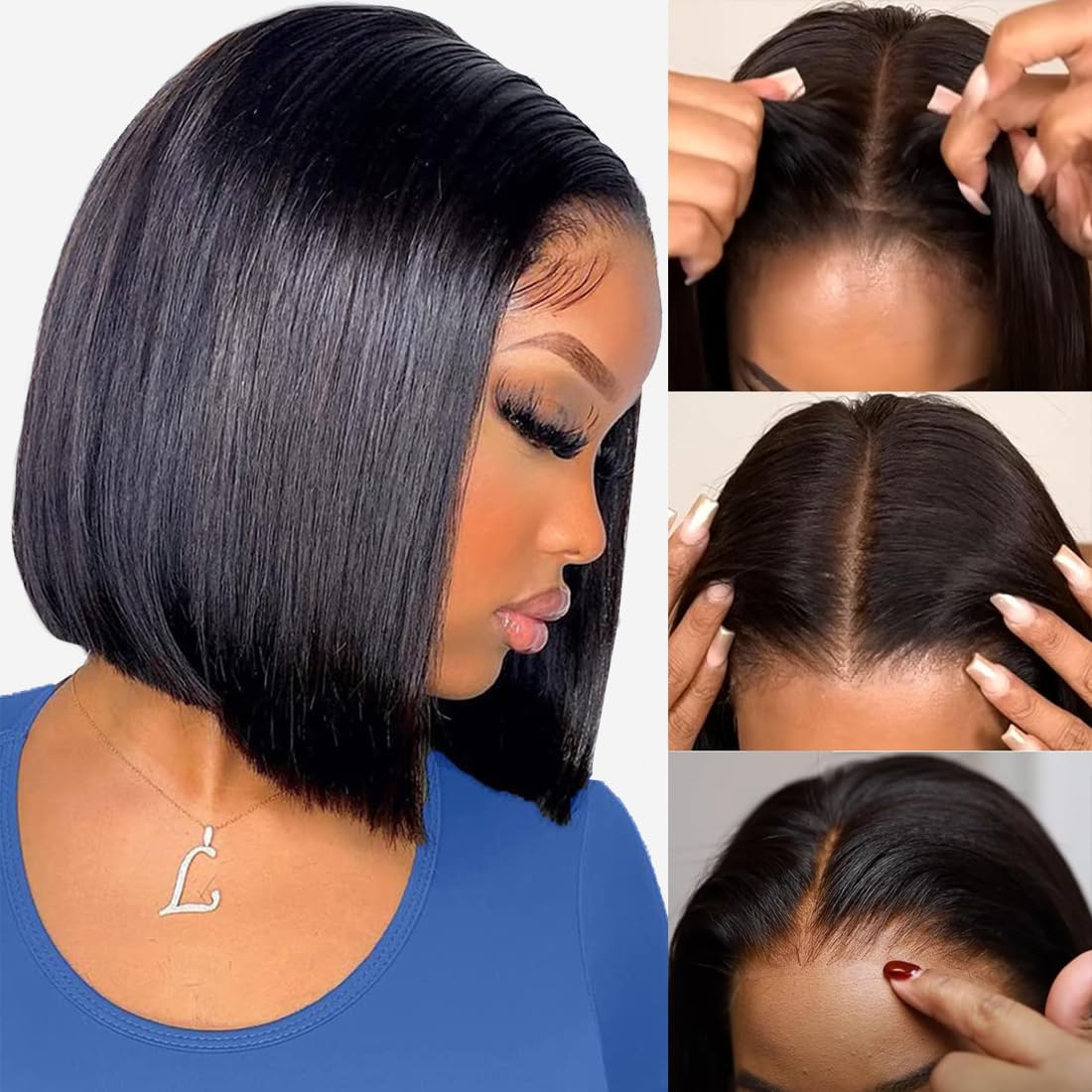 Silky Straight Wear Go Glueless Lace Wigs Short Bob Wig Pre Cut 5x5 HD Lace Closure Wigs