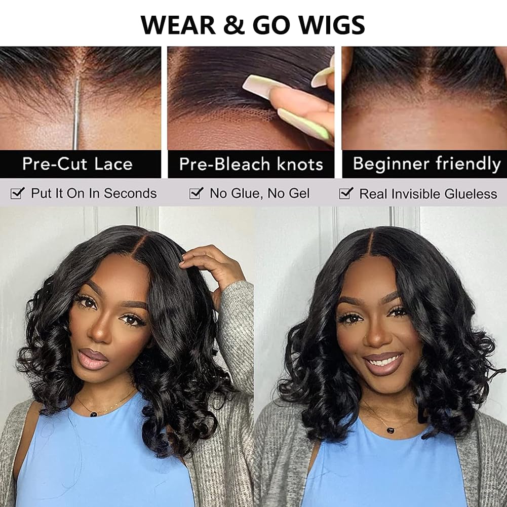 Wear and Go Glueless Bob Wig Human Hair Short Body Wave 5x5 Pre Cut HD Lace Wigs