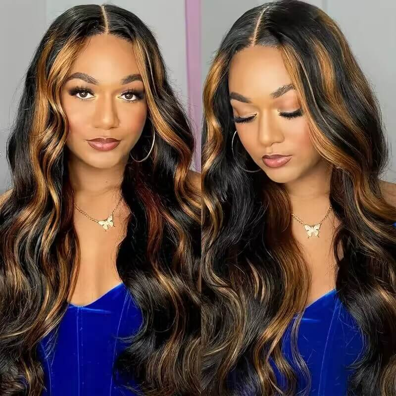 Clearance Sale | 1B/30 Highlight Body Wave Transparent Lace Front Wigs 100% Human Hair Wigs