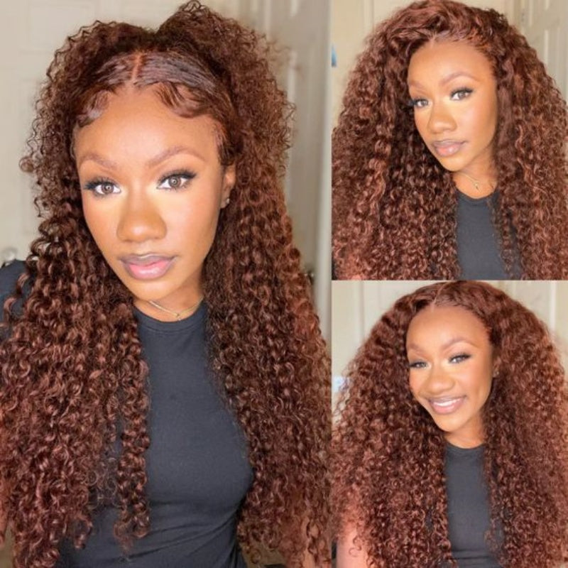 360 Lace Reddish Brown #33 Curly Frontal Wig 100% Virgin Human Hair Wigs For Women