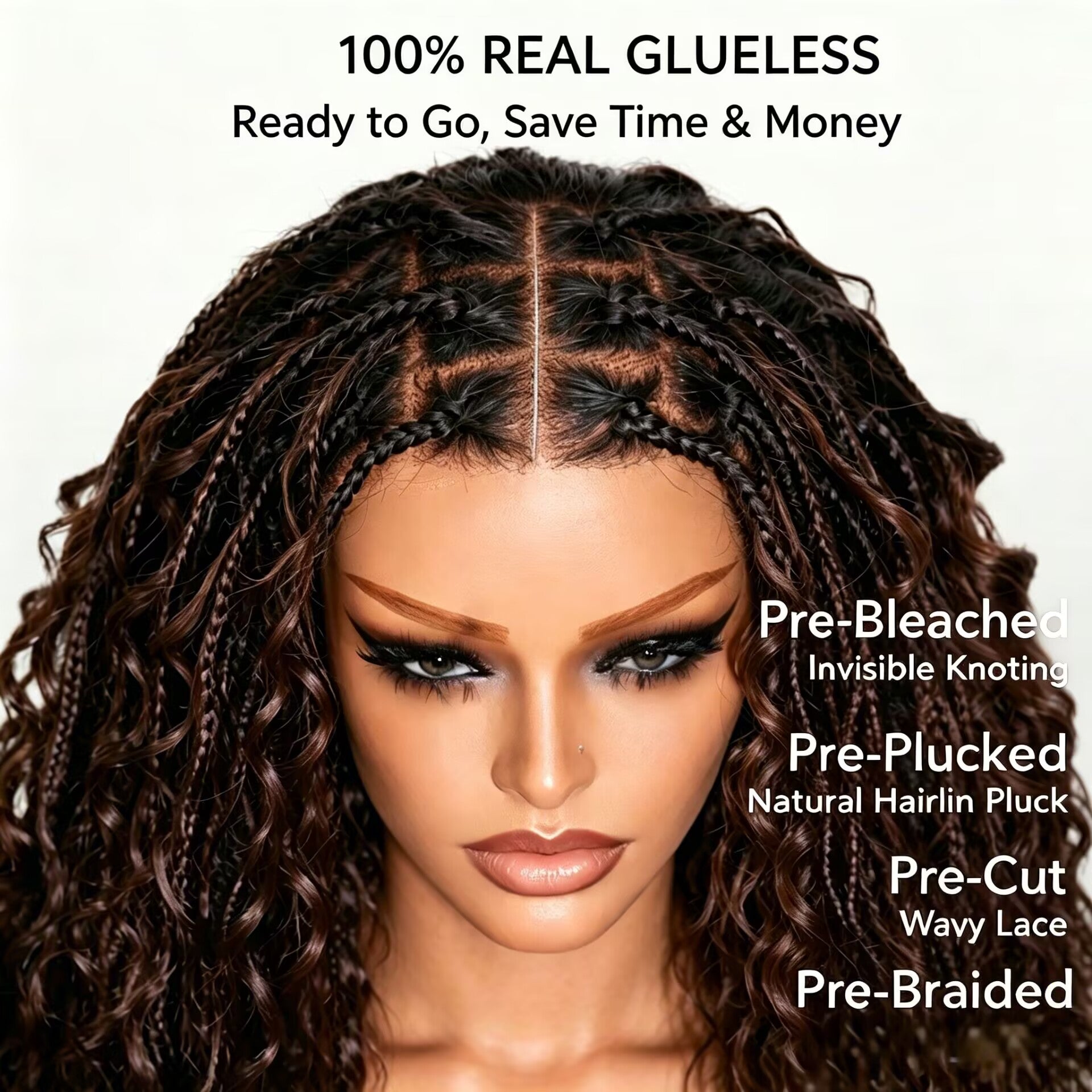 Zlike Boho Braided Water Wave Wig T1B/4 Ombre Brown 13x6 Lace Glueless Human Hair Wig