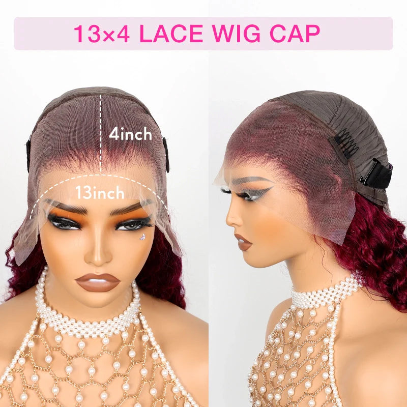 99J Burgundy Deep Wave 13x4 Lace Front Wig High Density 100% Human Hair Wigs