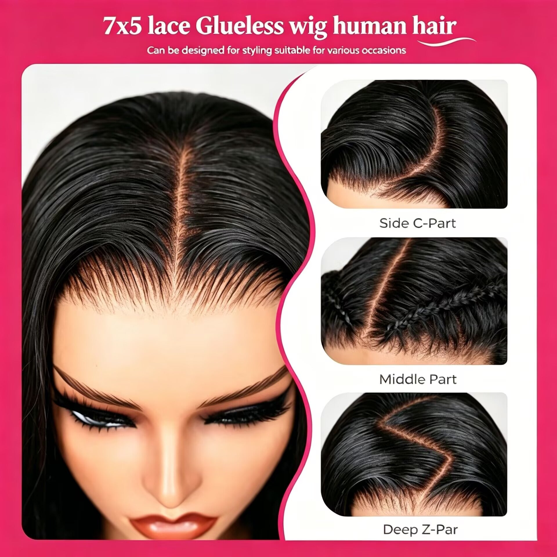 Zlike 7x5 Frontal Lace Loose Wave Bob Wig Pre-Cut Lace Glueless Human Hair Wig Natural Black Beginner Friendly