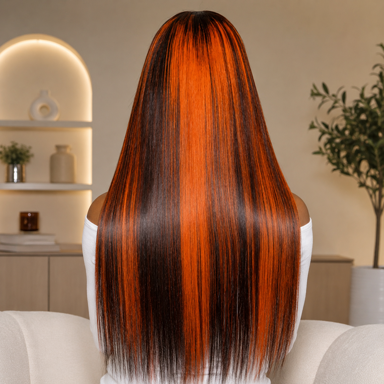 Zlike Pull Go 13x4 Lace Straight Auburn Ginger Highlight Glueless Wig with Drawstring Human Hair