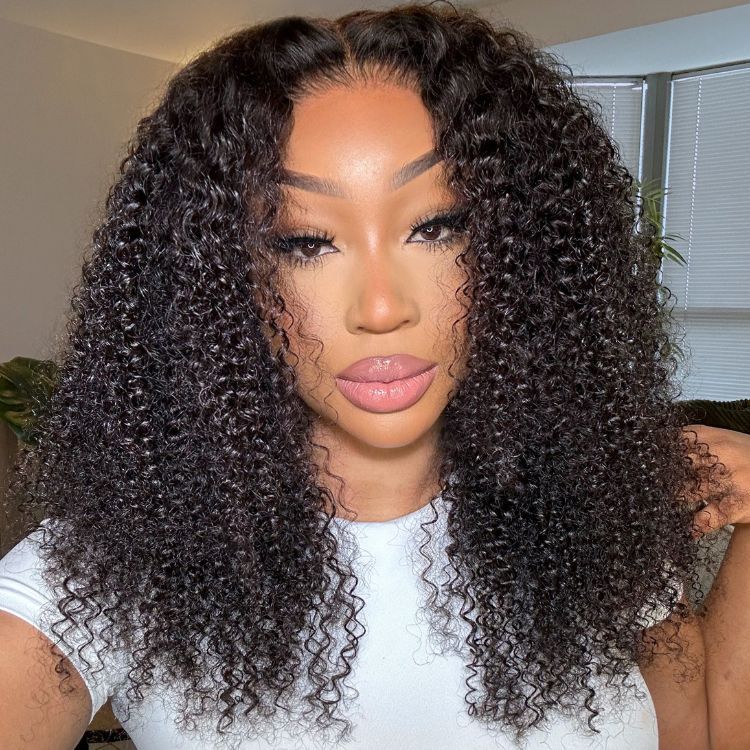 Pre Bleached Kinky Curly Transparent Lace Closure Wig Glueless 100% Human Hair Wigs High Density