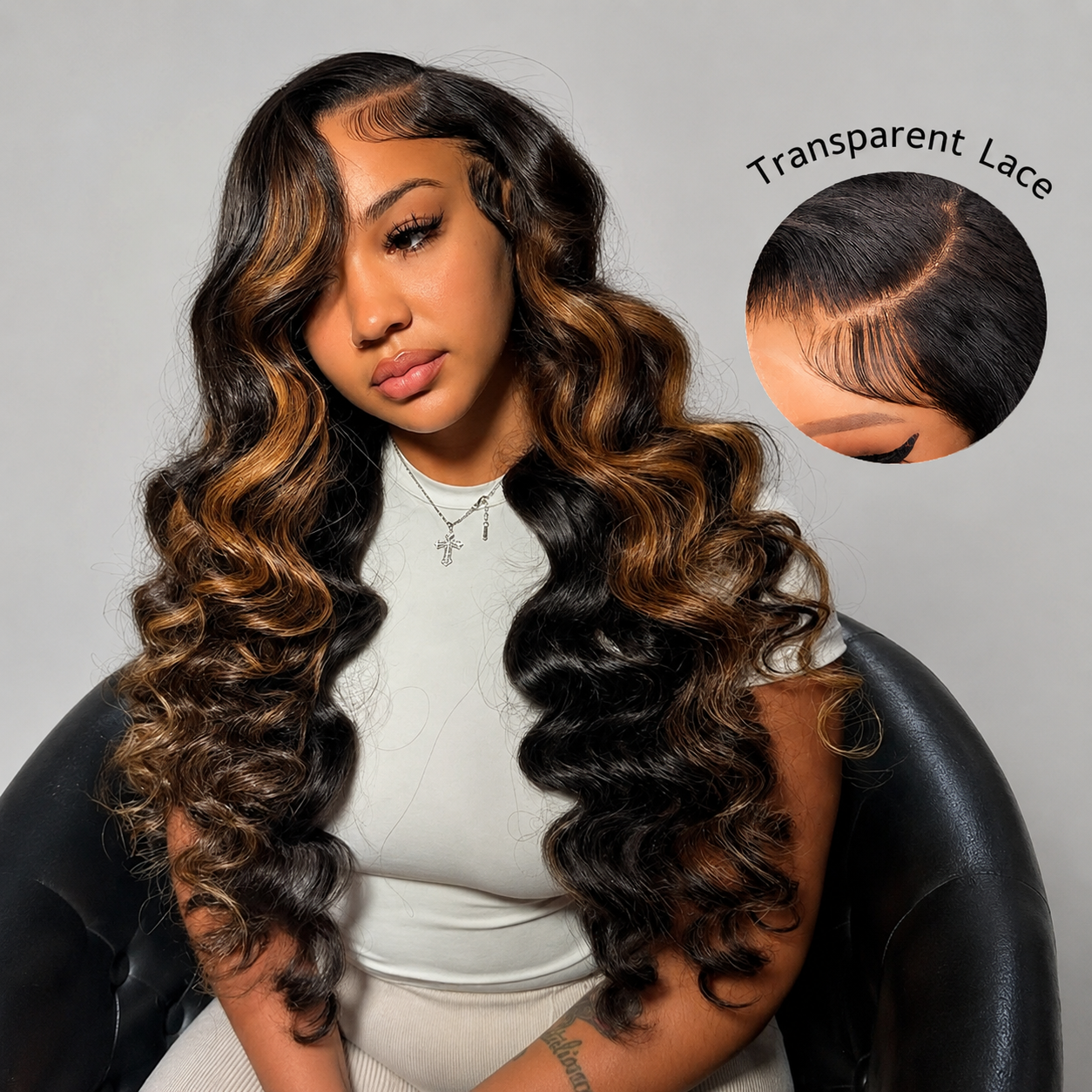 Zlike Blonde Skunk Stripe Loose Deep Drawstring Wigs 300% Density Glueless Pre-Cut Transparent Lace 100% Human Hair