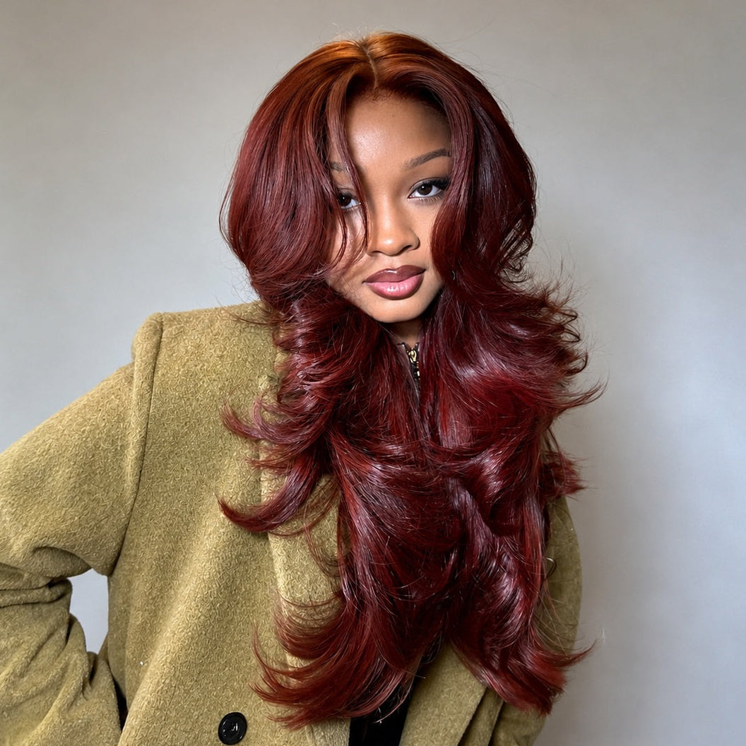 Zlike 99J Loose Wave Butterfly Haircut Layered Cut Human Hair Wigs Pre-styled Glueless Wigs With Drawstring