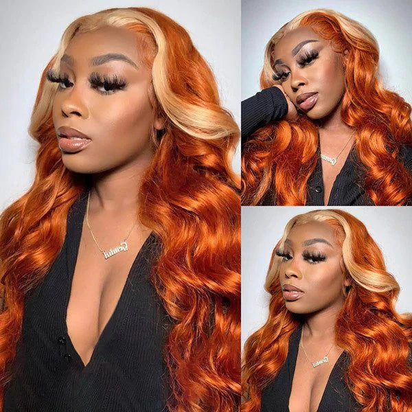 Ginger 613 Blonde Skunk Stripe Body Wave 13x4 Lace Front Wig For Women-Zlike