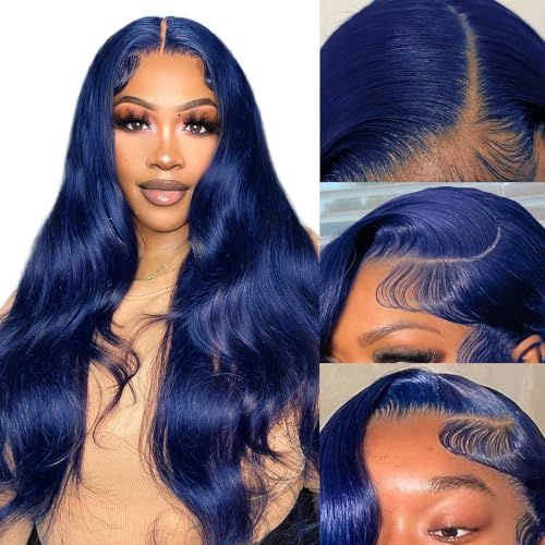 Zlike -13x4 Transparent Lace Body Wave Dark Blue 100% Human Hair Wigs For Women