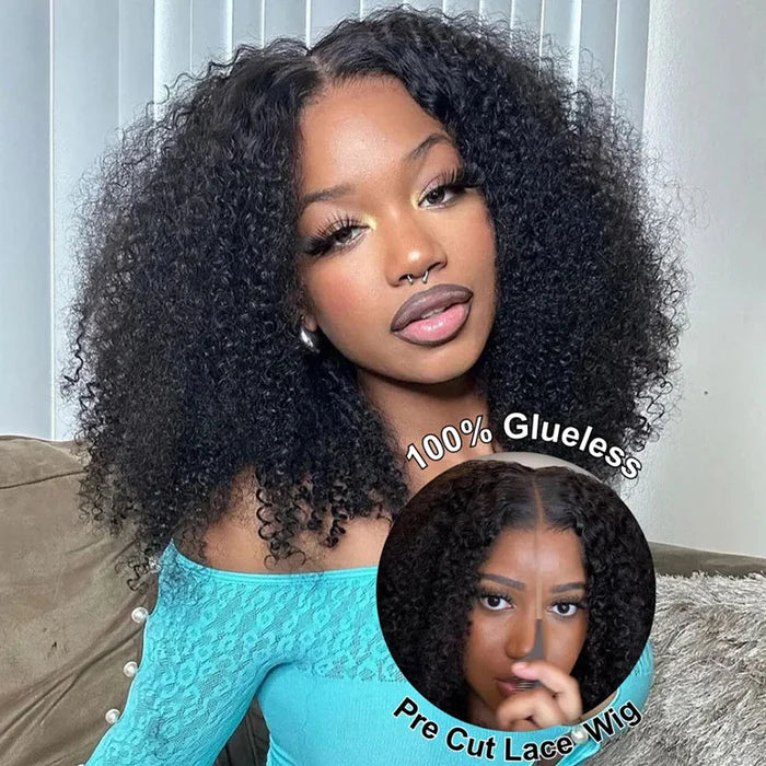 Kinky Curly Glueless Lace Wig Pre Cut Wear Go Human Hair Lace Closure Wigs With Baby Hair