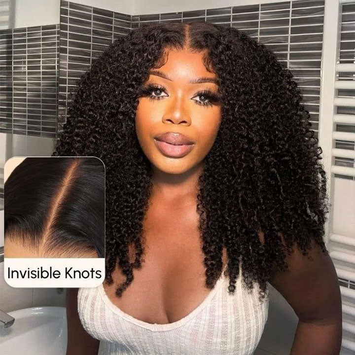 Pre Cut Glueless Kinky Curly Lace Wig Wear Go Human Hair Lace Closure Wigs Natural Hairline