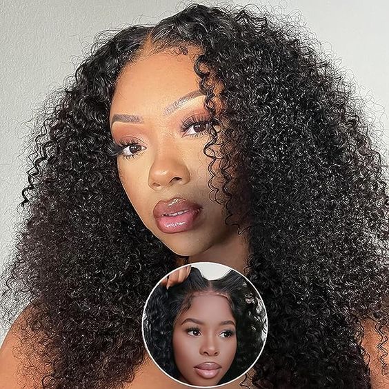 Pre Cut Glueless Kinky Curly Lace Wig Wear Go Human Hair Lace Closure Wigs Natural Hairline