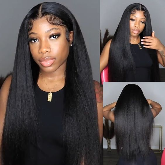 Yaki Straight Pre Cut Wear Go Lace Closure Wigs Glueless Human Hair Wigs With Baby Hair