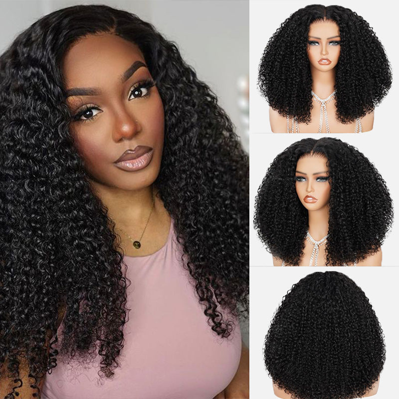 Thick Fluffy Human Hair Lace Closure Wigs Afro Curly Transparent Lace Wig For Black Women