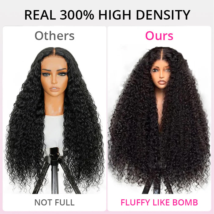 300% Density Deep Curly Transparent Lace Front Wigs Thick Fluffy Virgin Human Hair Wigs