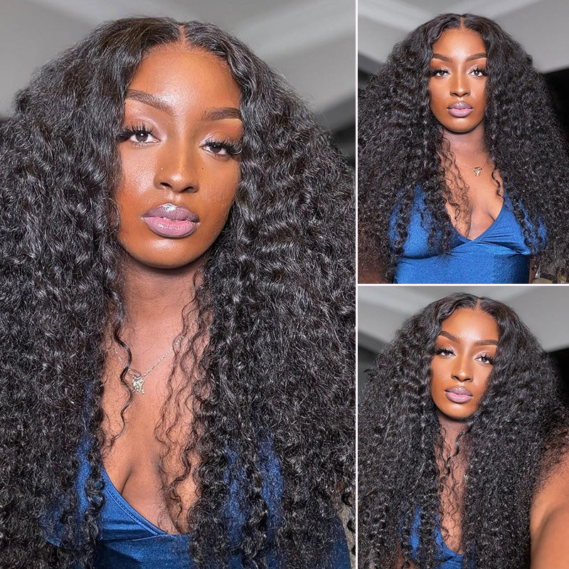 Zlike 4C Curly Edge 300% Density Human Hair Wigs Water Wave Pre Cut Glueless Invisi-Band 360 Lace Frontal Wigs