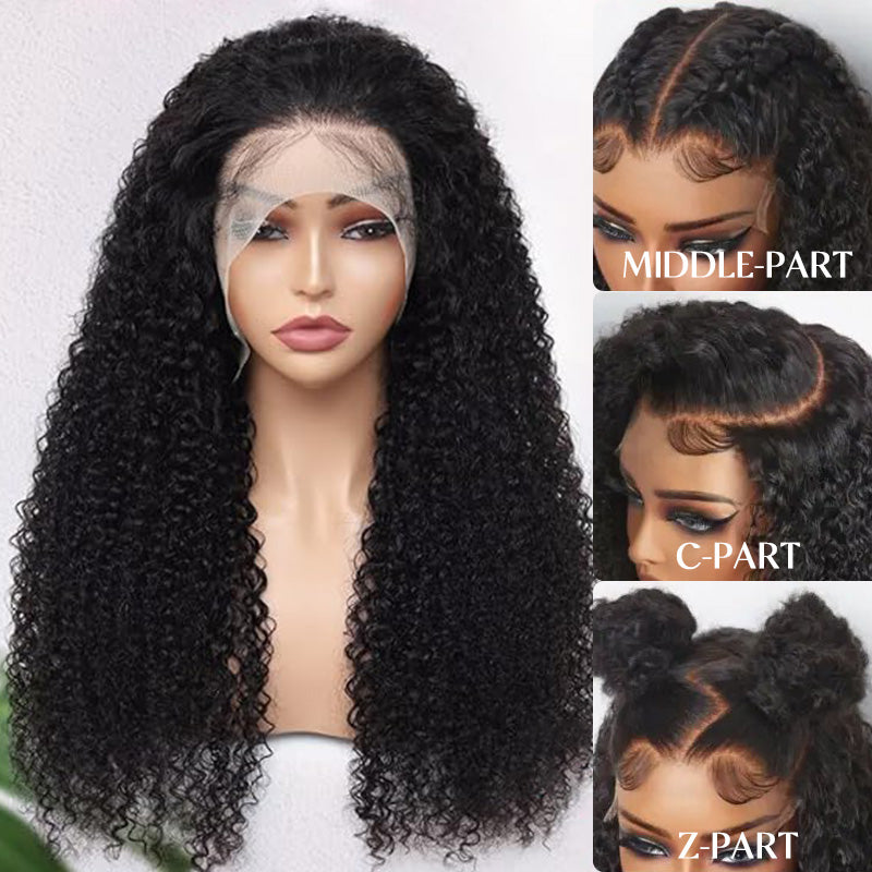 13x4 Transparent Lace Front Kinky Curly Wig Pre Bleached 100% Virgin Human Hair Wigs