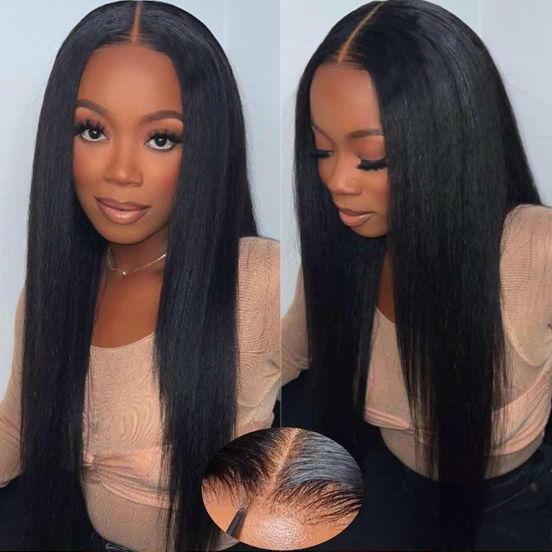 Yaki Straight Pre Cut Wear Go Lace Closure Wigs Glueless Human Hair Wigs With Baby Hair