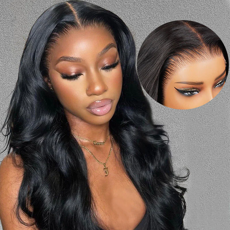 Zlike Pull Go Body Wave Natural Black 13x6 Pre Cut Lace Front Wigs Human Hair Pull To Wear Wigs