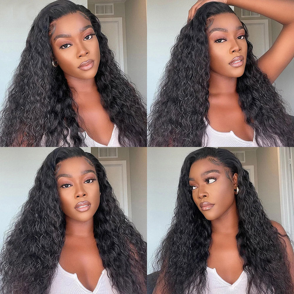 $199 for 26" Water Wave Transparent Lace Front Wig 100% Human Hair Wigs Natural Hairline Flash Sale