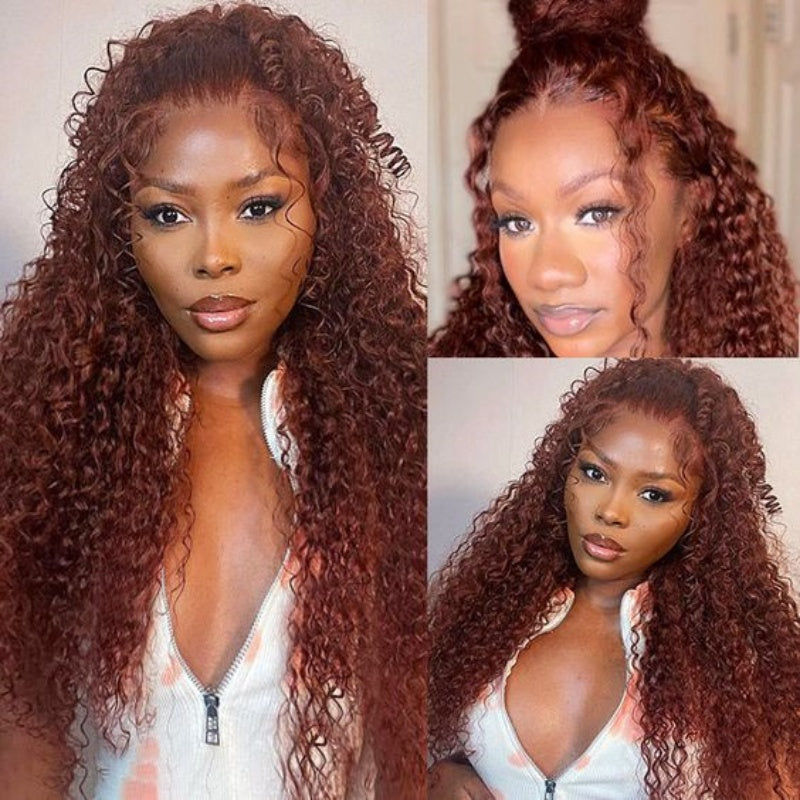 360 Lace Reddish Brown #33 Curly Frontal Wig 100% Virgin Human Hair Wigs For Women