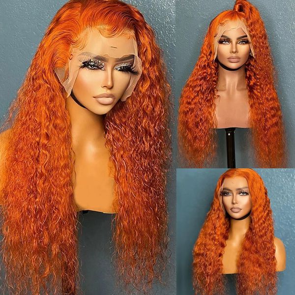 Pre Plucked Water Wave Lace Front Wig #350 Ginger Orange Colored Human Hair Wigs For Women