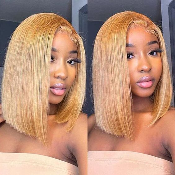 Zlike Short Ombre Honey #27 Blonde Bob Wig With Baby Hair Honey Brown Straight Human Hair Wigs