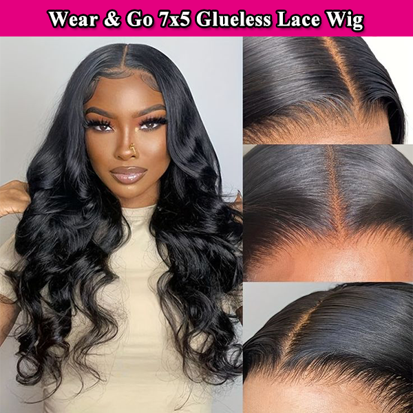 Ready To Go Body Wave 7x5 Transparent Lace Wig Pre Cut Glueless Human Hair Wigs For Women