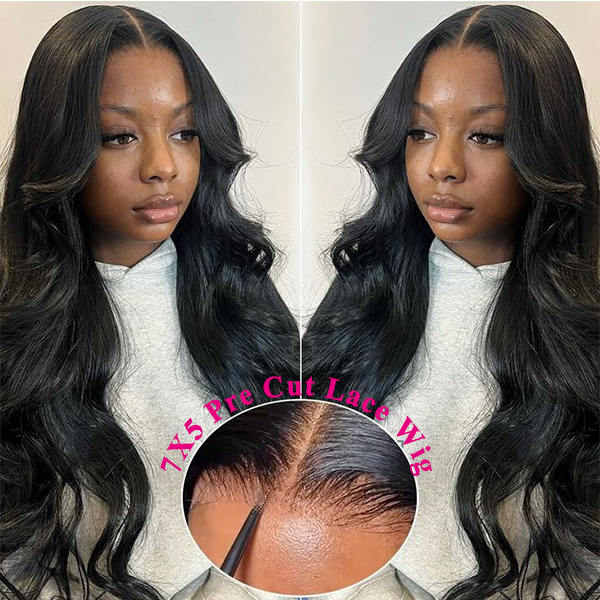 Ready To Go Body Wave 7x5 Transparent Lace Wig Pre Cut Glueless Human Hair Wigs For Women