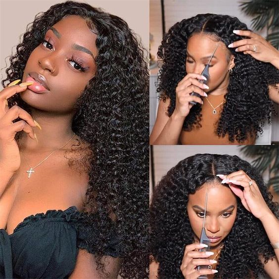 Pre Cut Glueless Kinky Curly Lace Wig Wear Go Human Hair Lace Closure Wigs Natural Hairline