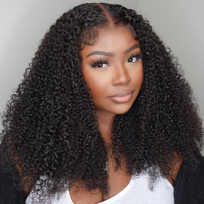 Kinky Curly Glueless Lace Wig Pre Cut Wear Go Human Hair Lace Closure Wigs With Baby Hair